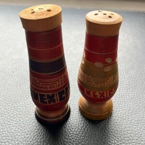Vintage wood carved salt and pepper shakers